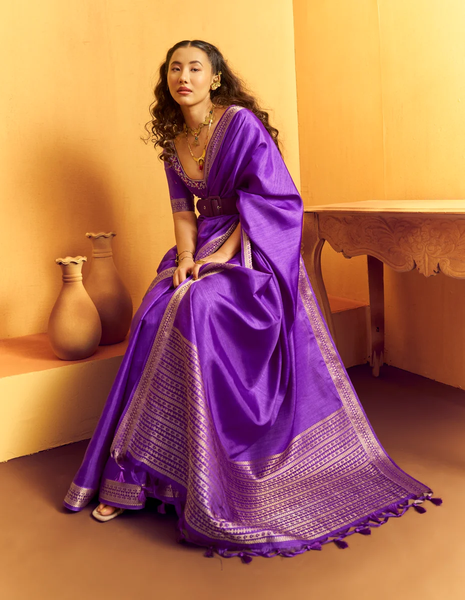 Gurbani Handwork (Series 01–06) – Tussar Silk Handloom Weaving Saree + Handwork blouse | Occasion: Party, Festive