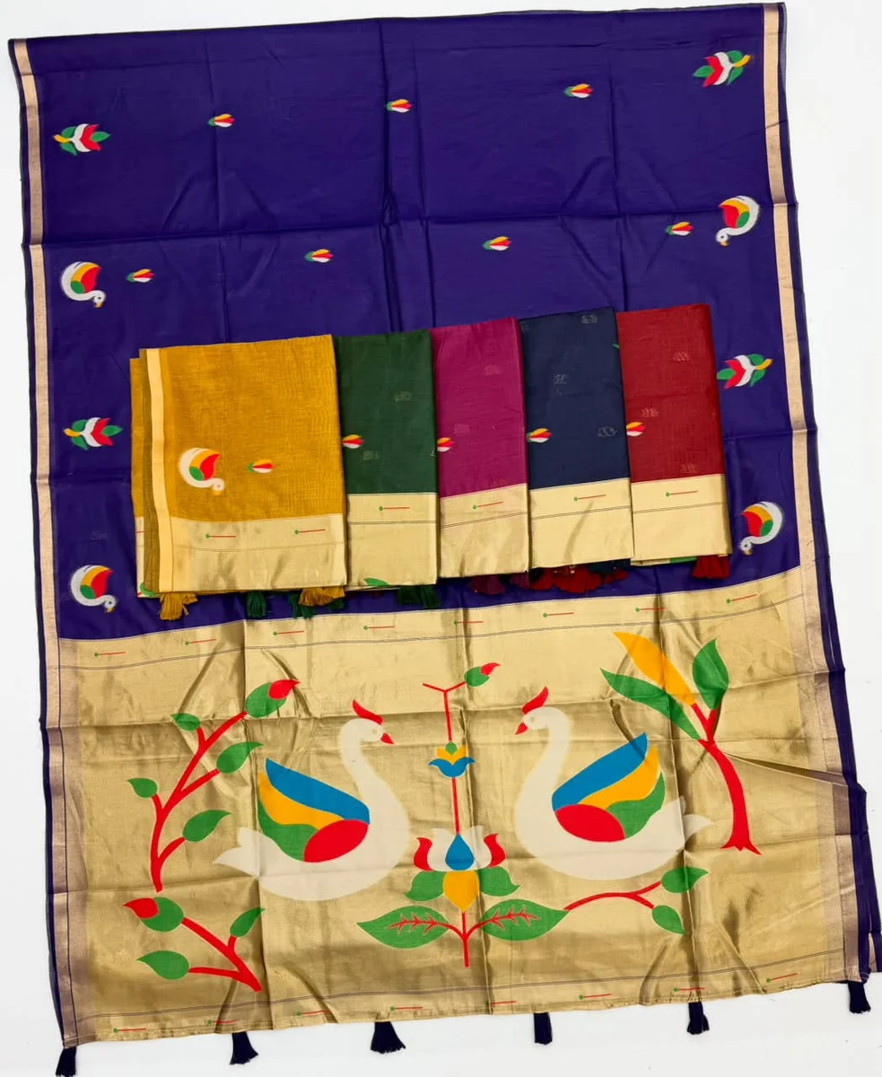 Tapti Cotton – Jamdani cotton weaving Saree with tissue pallu & Zari border by www.Laavsee.com