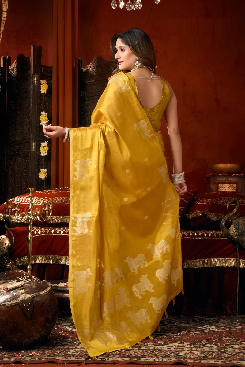 Supriya (Series 3601–3606) – Heavy Tissue Silk Saree with all-over Cow Butta & fancy tassels + matching blouse piece
