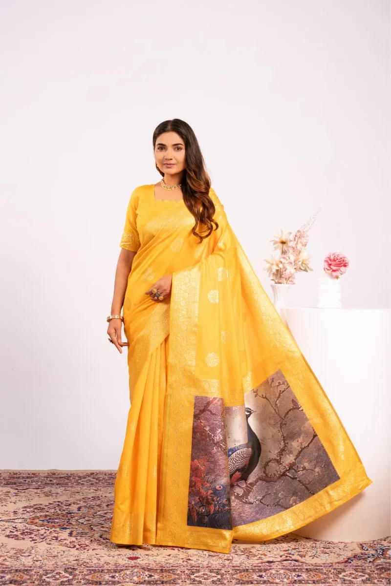 PORTRAIT 641 – Premium soft Banarasi silk saree with exclusive fully Resham weave peacock pallu, fine Zari border + running blouse piece