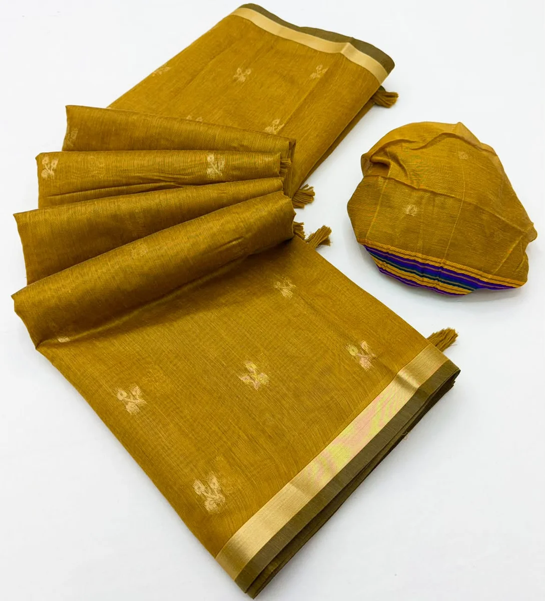 Tapti Cotton – Jamdani cotton weaving with tissue pallu & Zari border + matching blouse piece