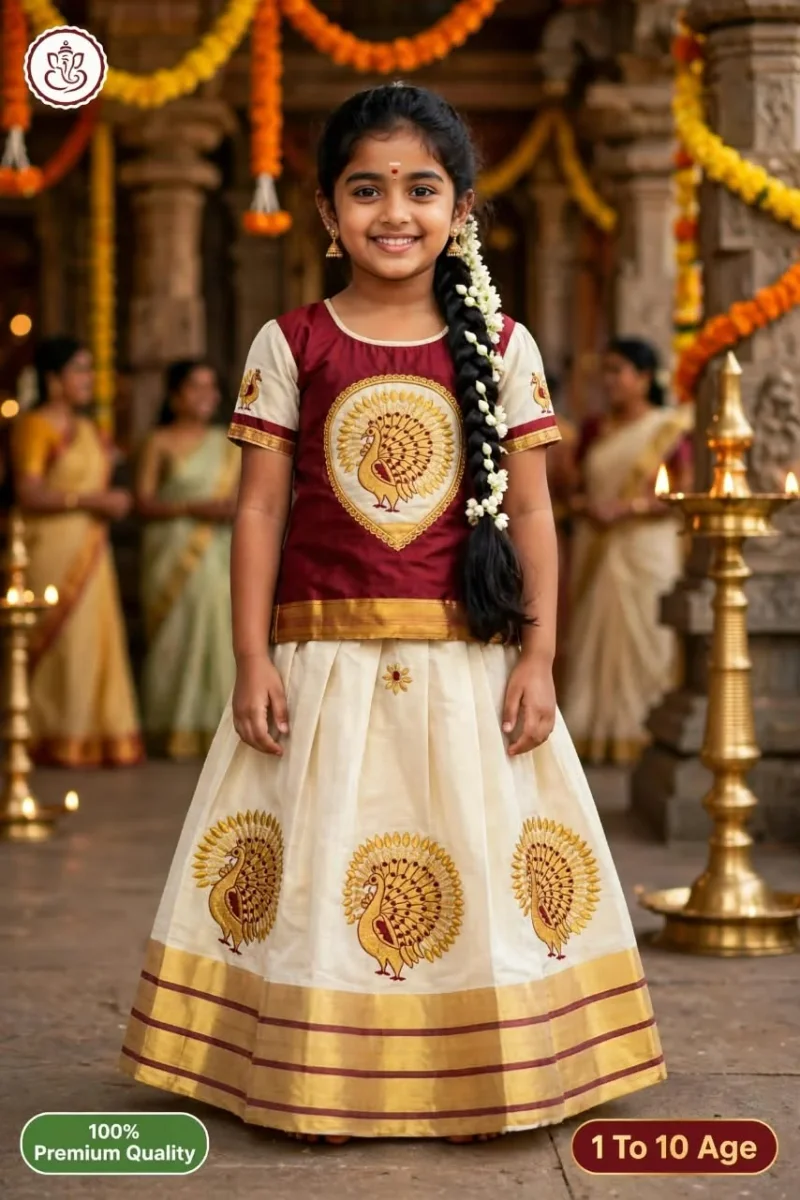 Kids Fancy Embroidery Work Pavadai Sets