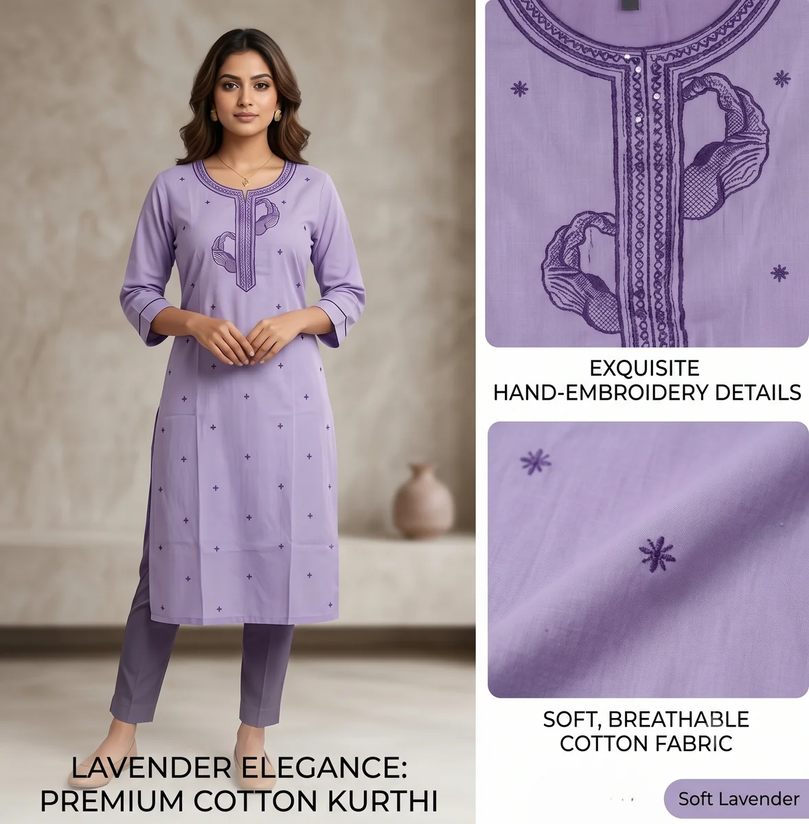 Premium Cotton Kurta - Lavender |Mellowear