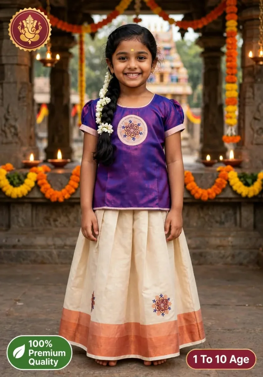 Kids Fancy Embroidery Work Pavadai Sets