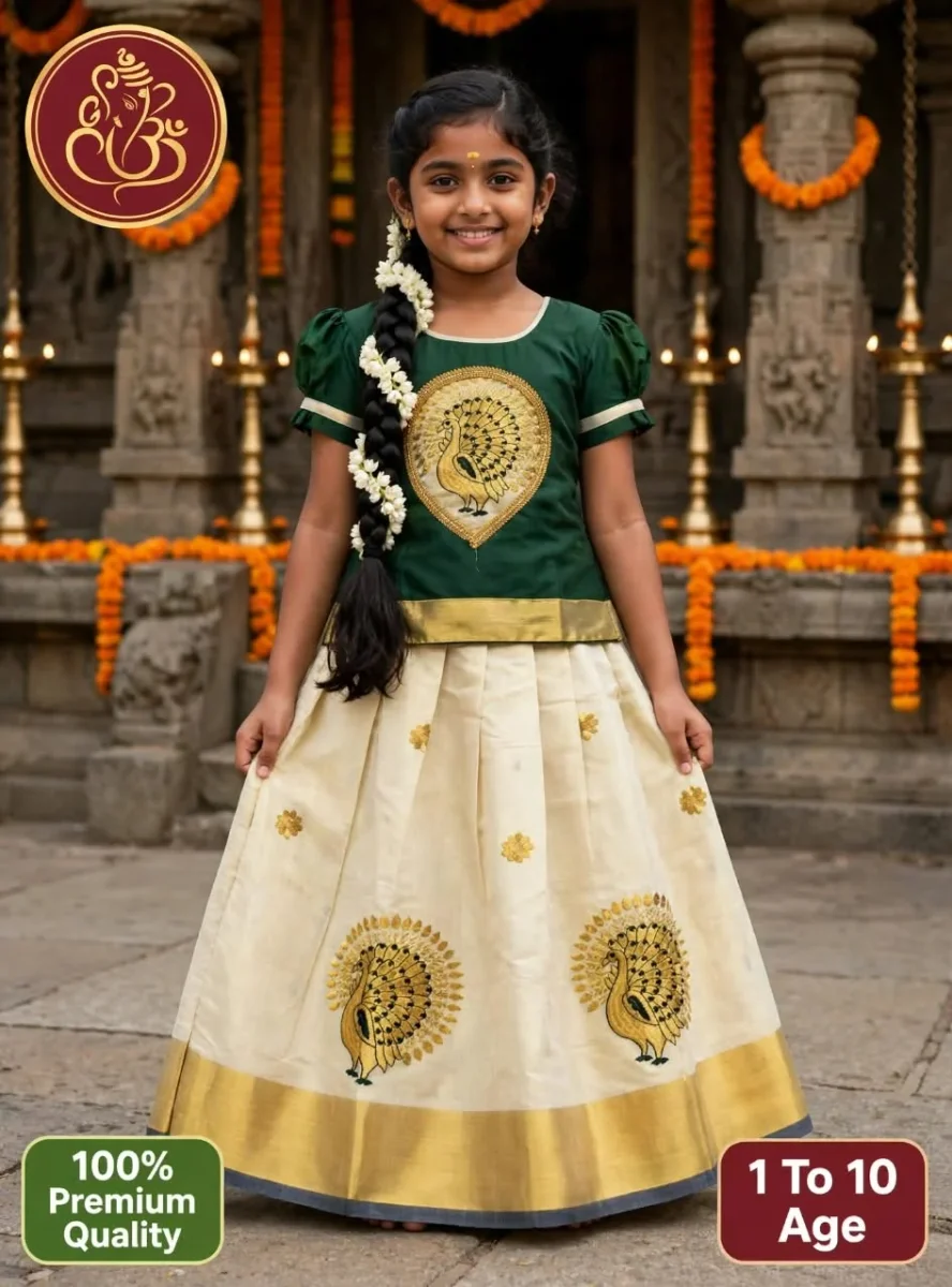 Kids Fancy Embroidery Work Pavadai Sets