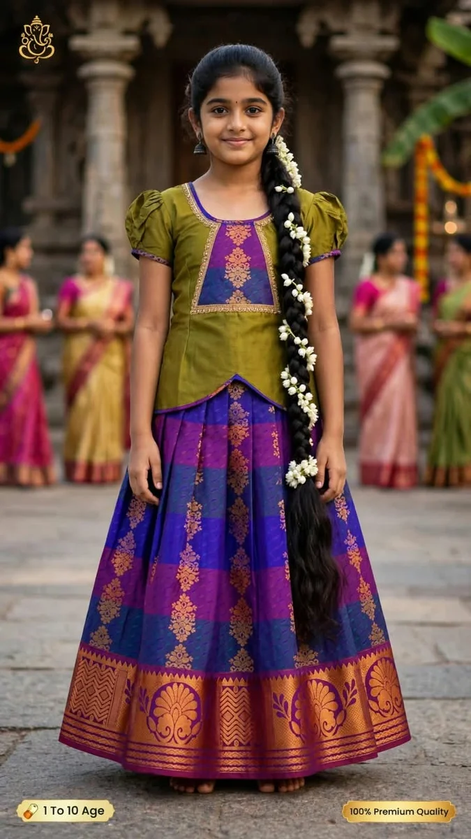 Kids Fancy Embroidery Work Pavadai Sets