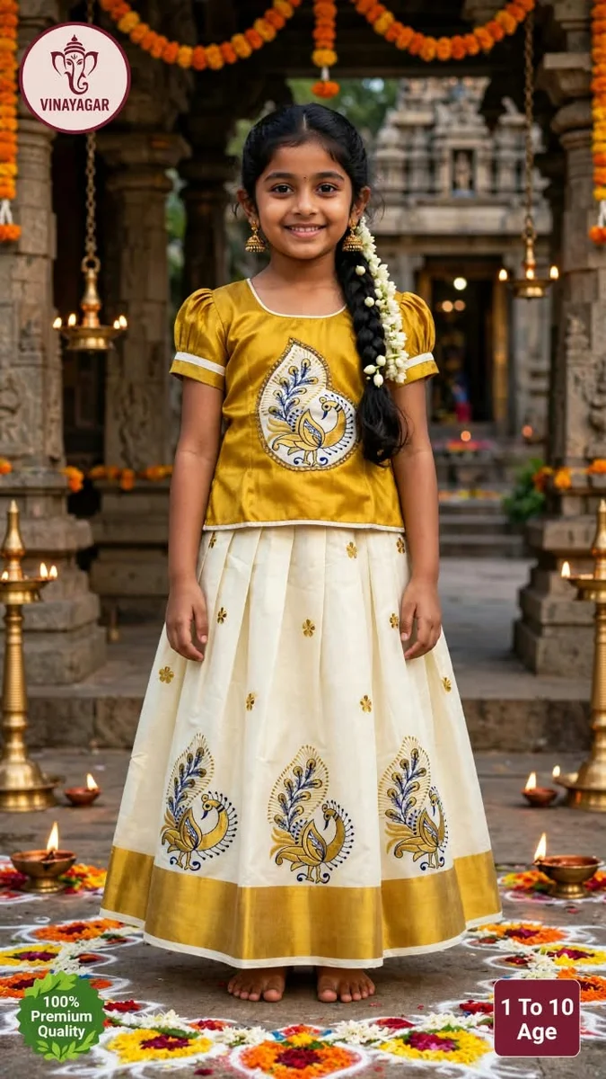 Kids Fancy Embroidery Work Pavadai Sets