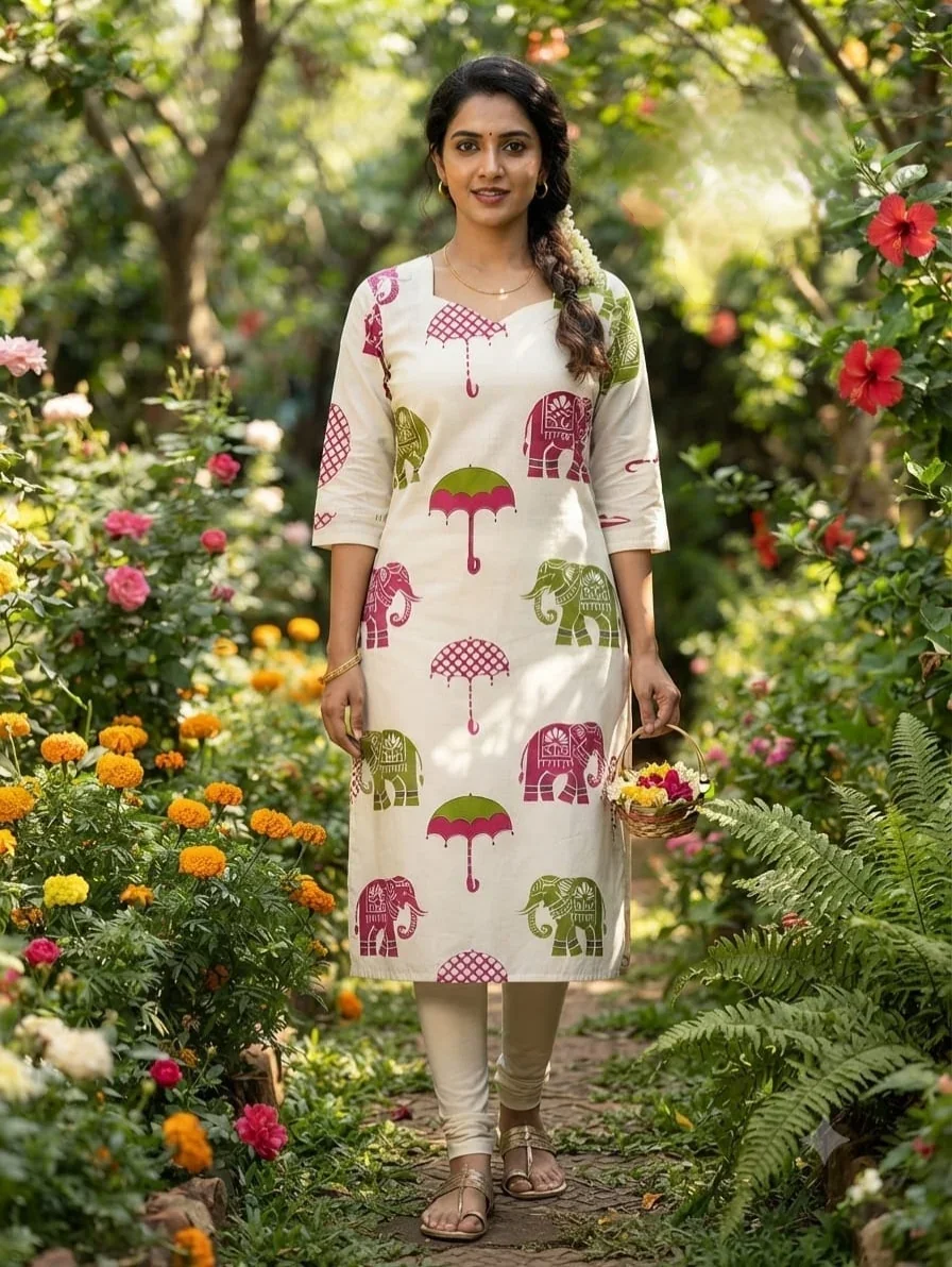Cotton Kurti Light Green and Maroon