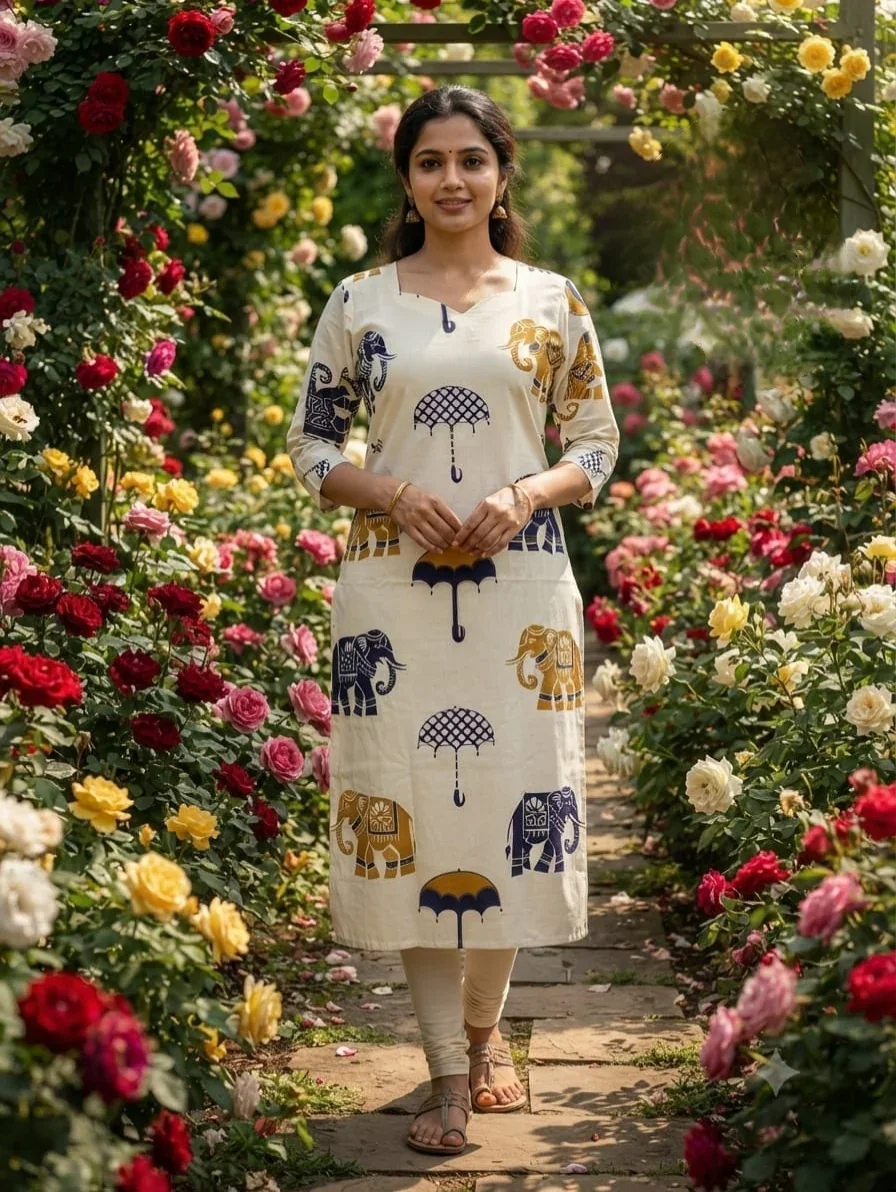 Cotton Kurti Brown and Blue