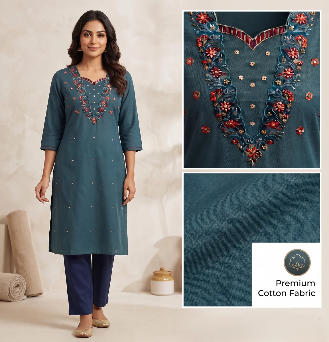 Premium Cotton Kurti - Green