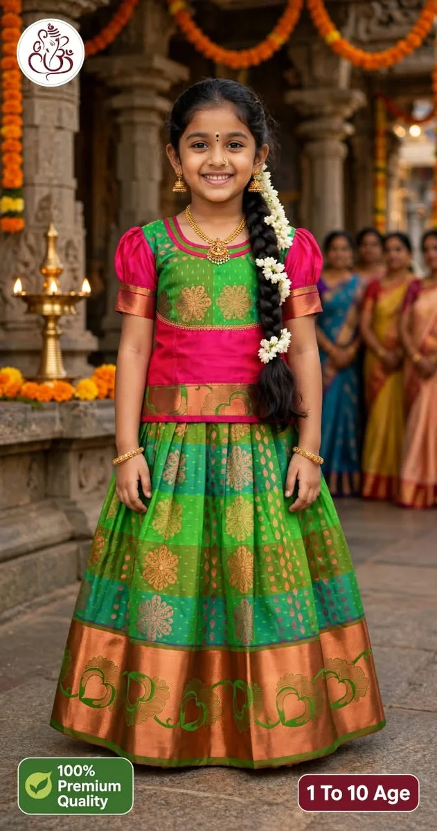 Kids Fancy Embroidery Work Pavadai Sets