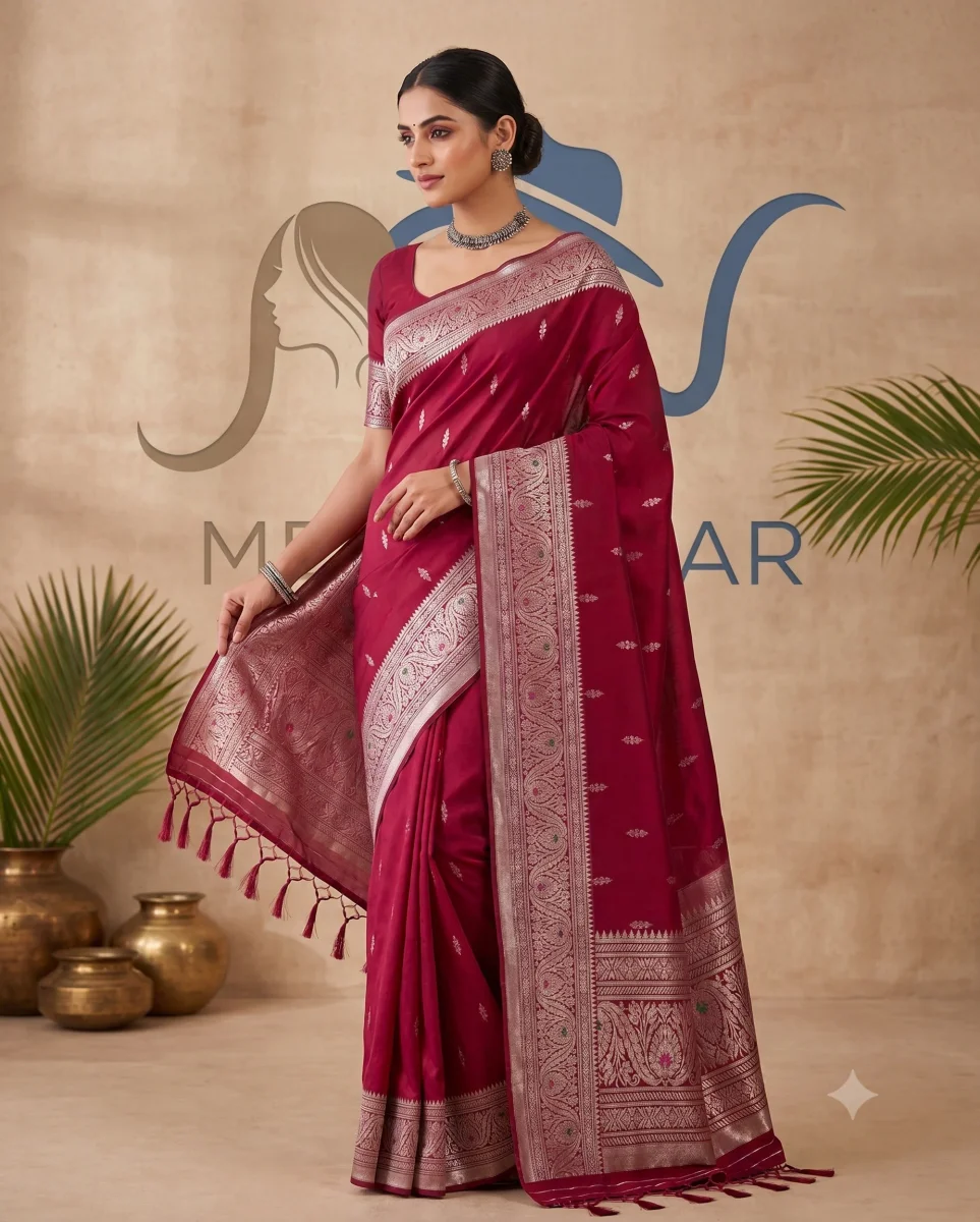 Classic Crimson Red Silk Saree with Grand Heritage Border