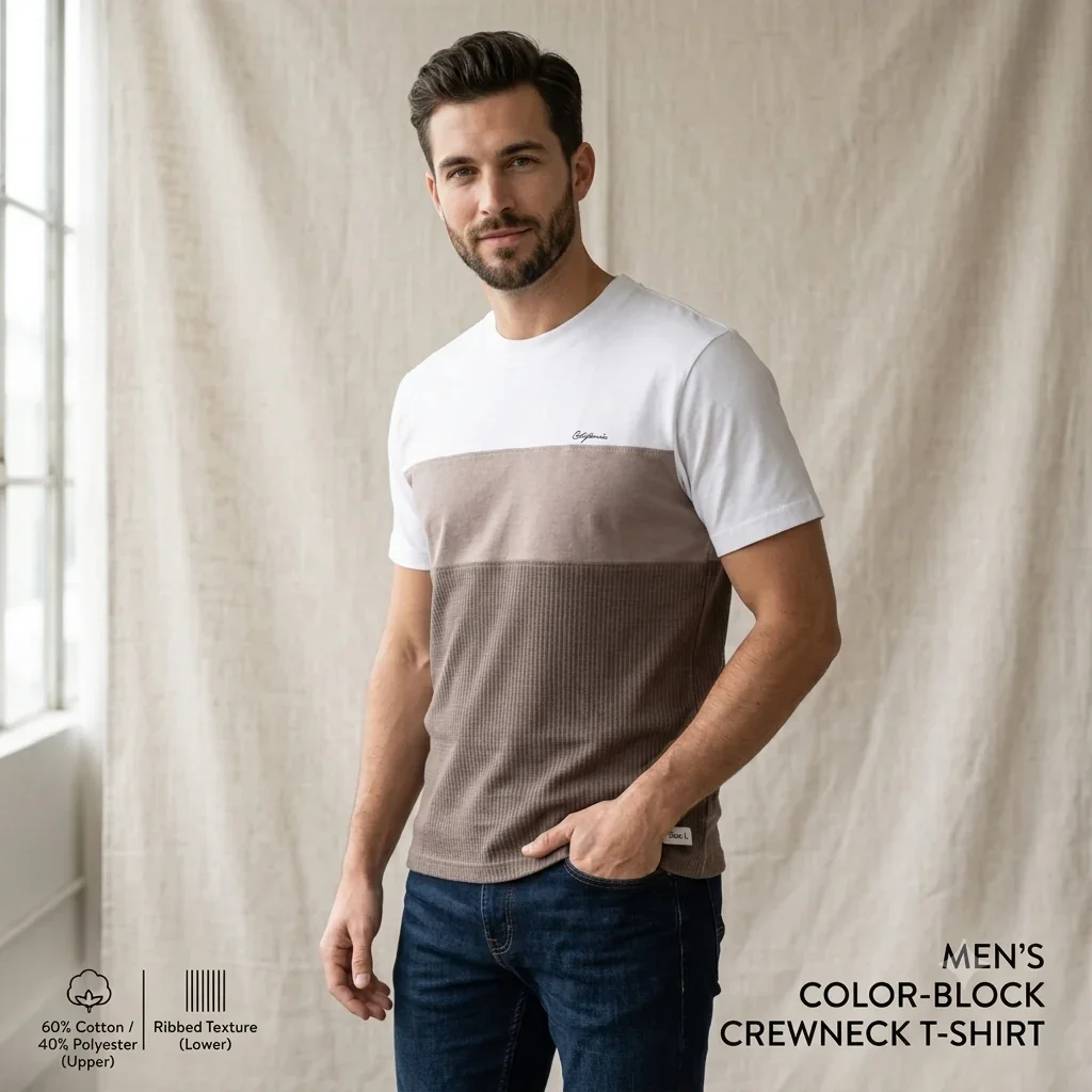 Men’s Color-Block Tri-Tone Crewneck T-Shirt