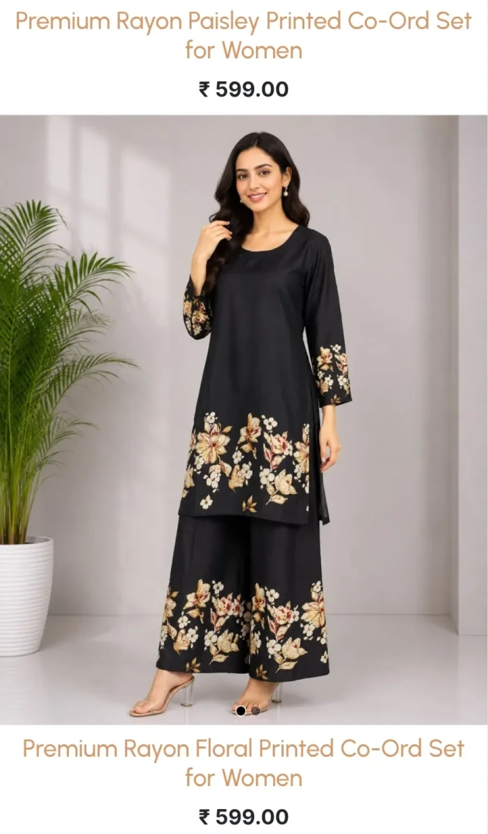 Rayon Paisley Cord Set - Black