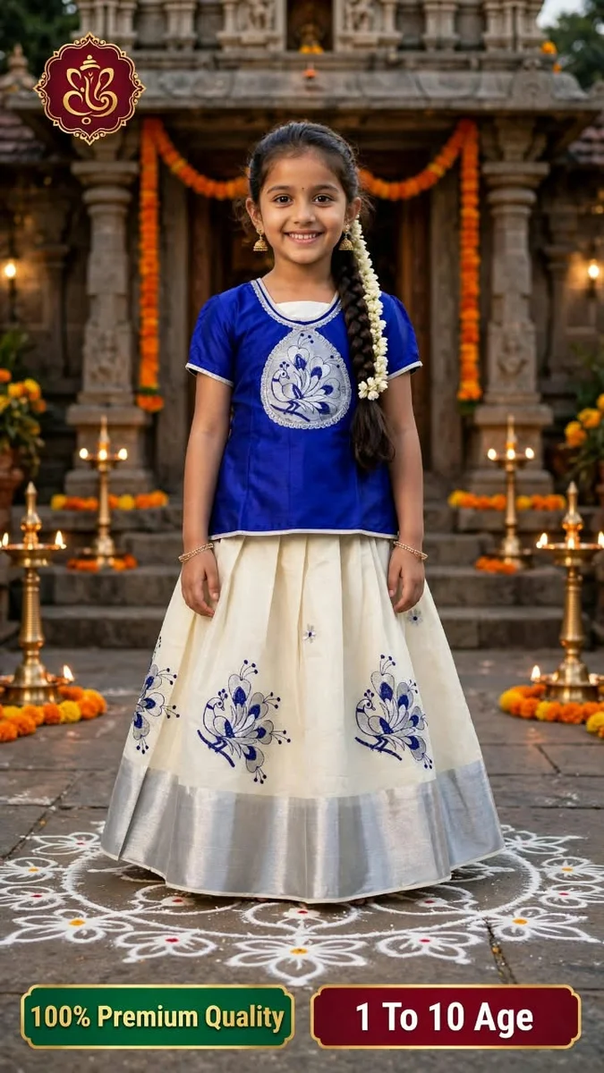 Kids Fancy Embroidery Work Pavadai Sets