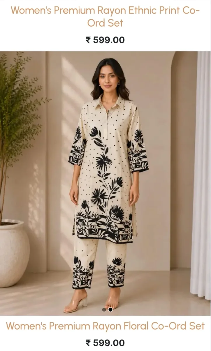 Rayon Paisley Cord Set Cream