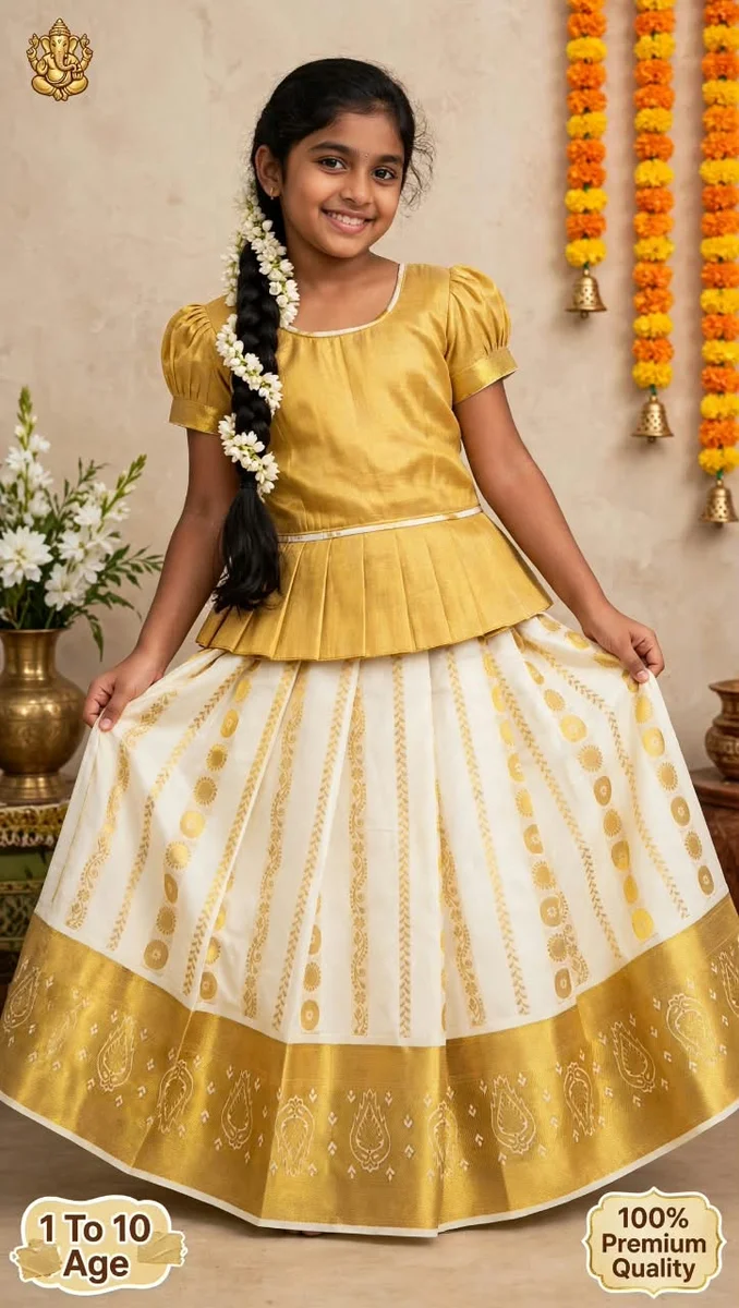 Kasavu Type Top and Bottom Pattu Pavada