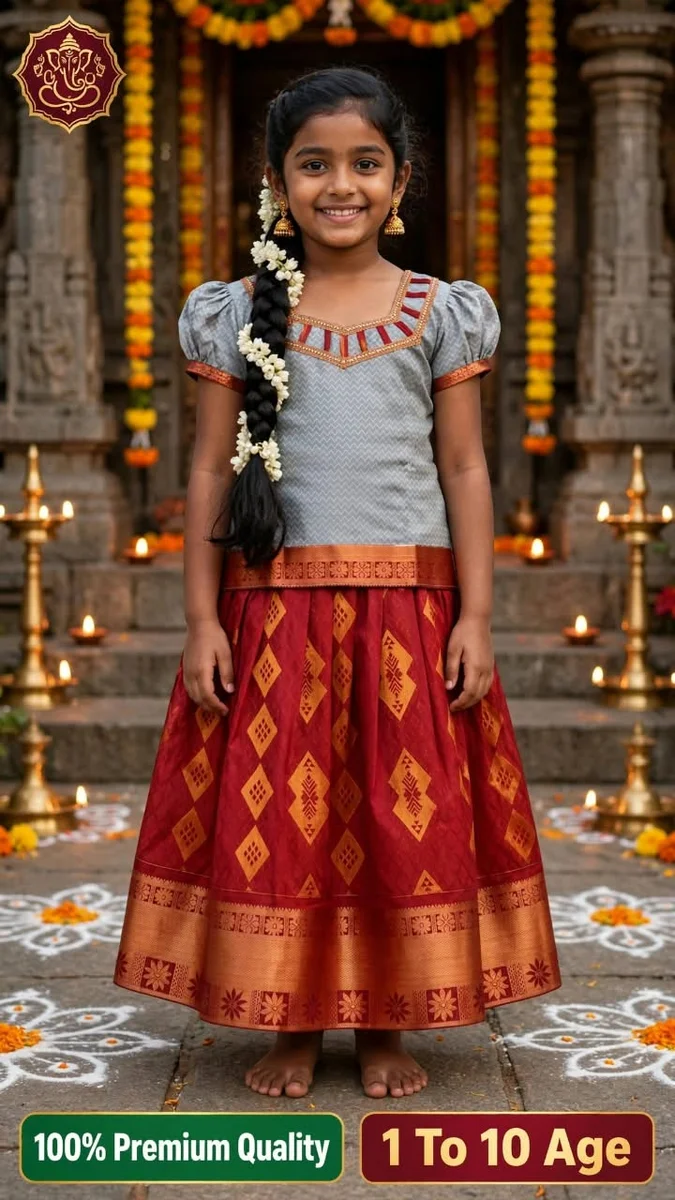 Kids Fancy Embroidery Work Pavadai Sets