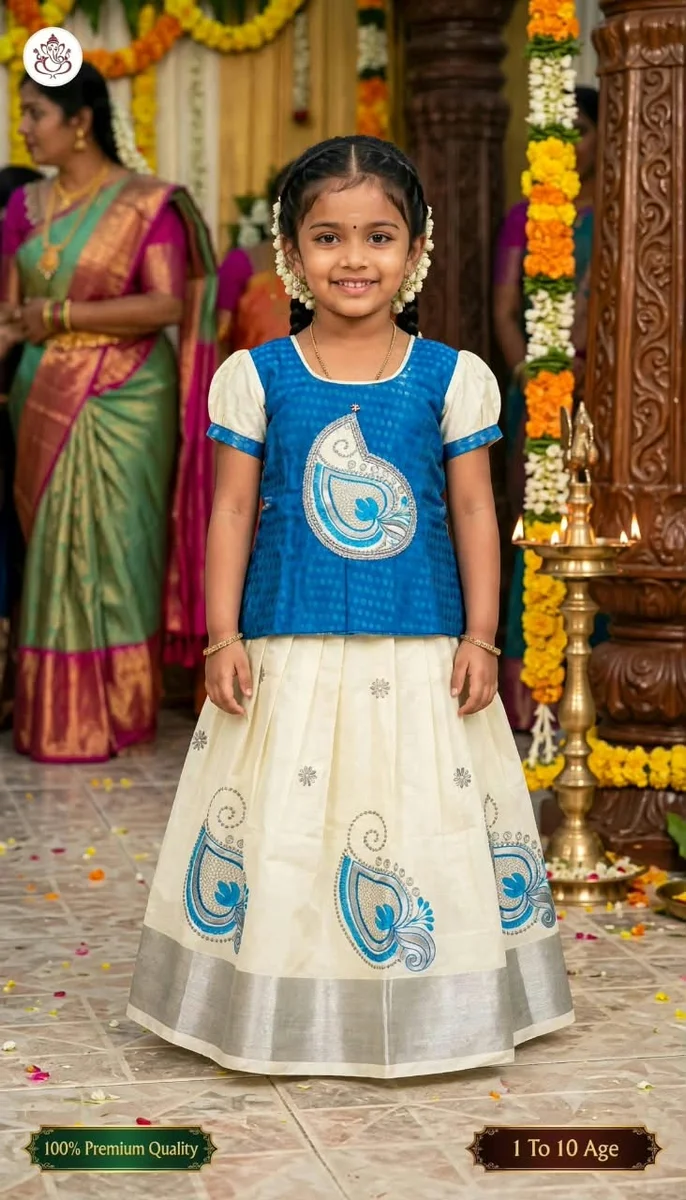 Kids Fancy Embroidery Work Pavadai Sets
