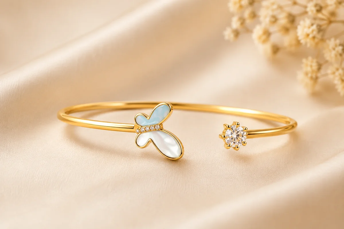 Gold Butterfly & Floral Cuff Bracelet for Women