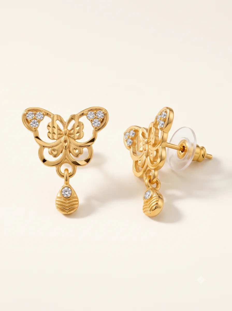 Gold Plated Butterfly AD Earrings for Women