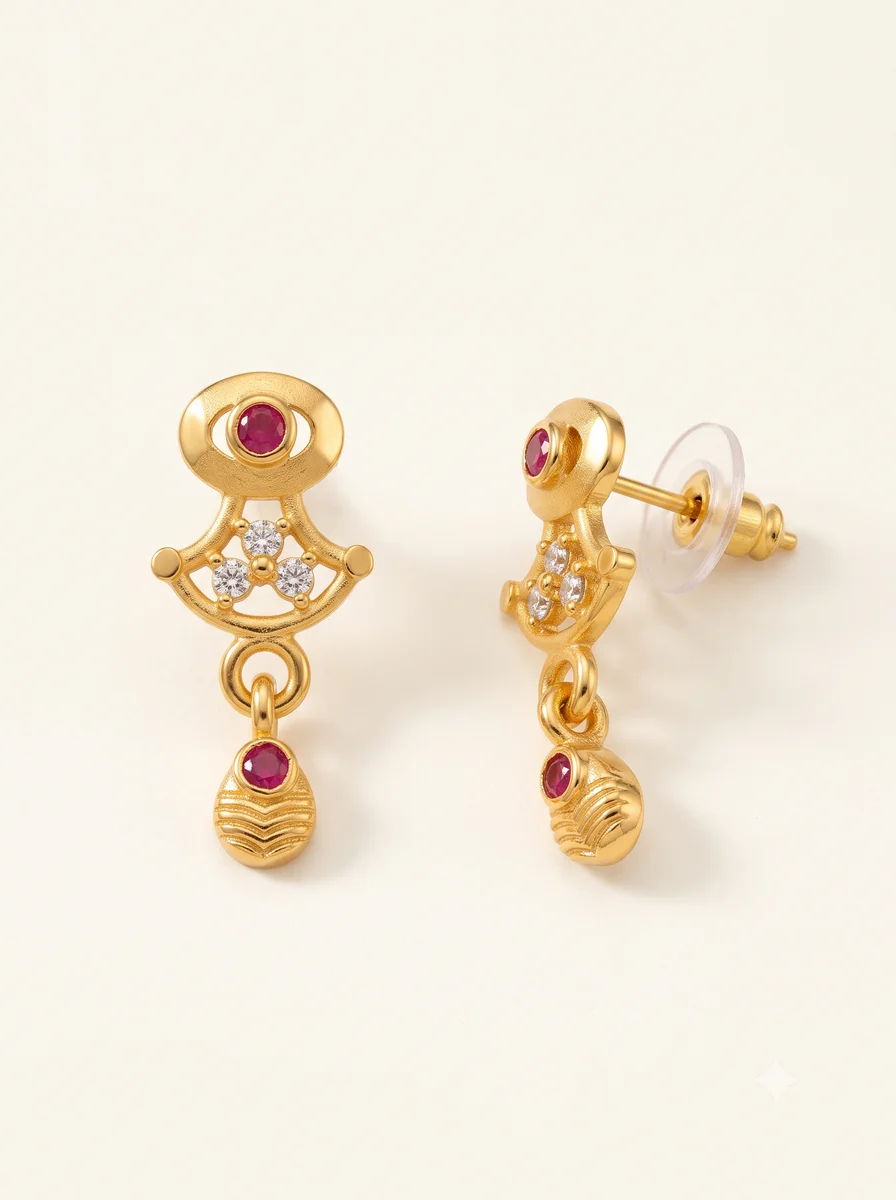 Gold Plated Ruby AD Designer Earrings