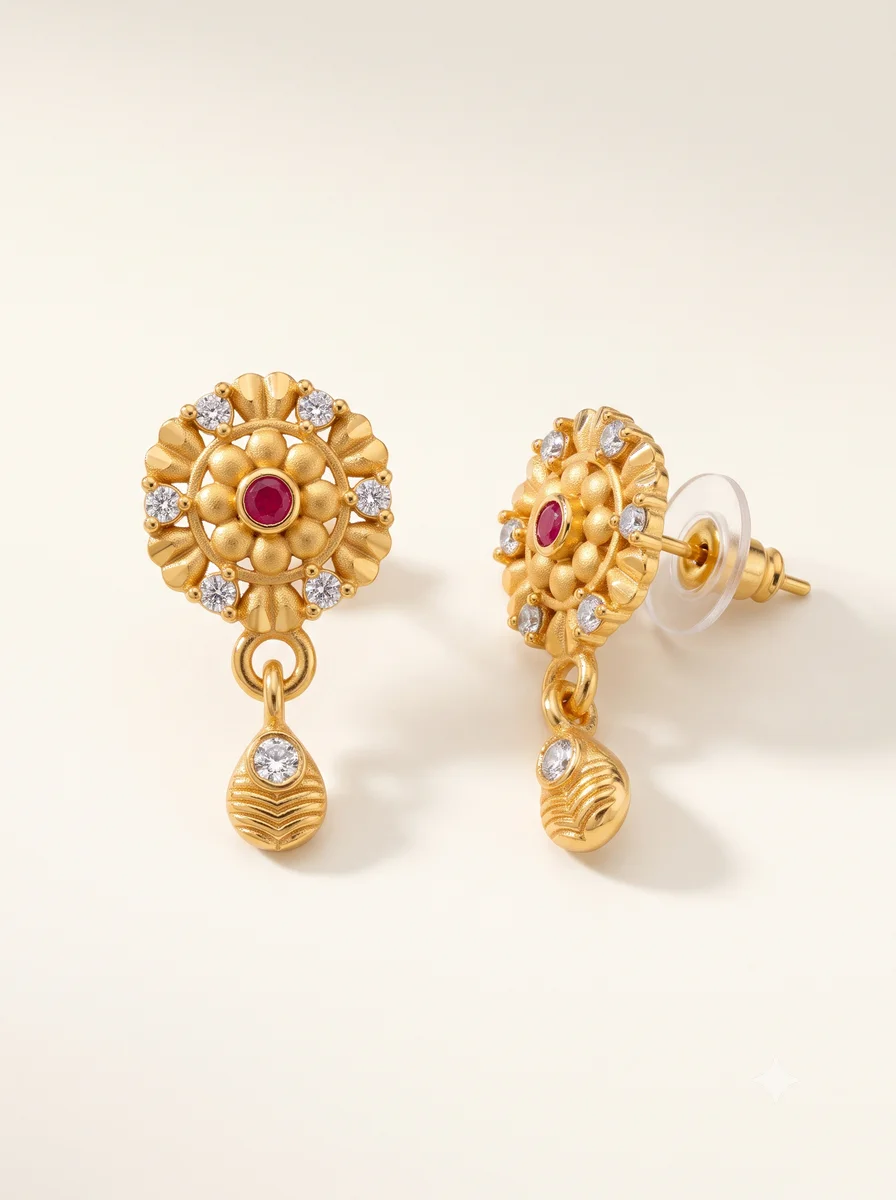 Gold Plated Ruby AD Earrings for Women