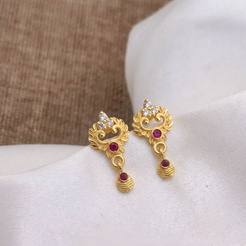 1Gram Gold Plated Traditional Ruby Earrings
