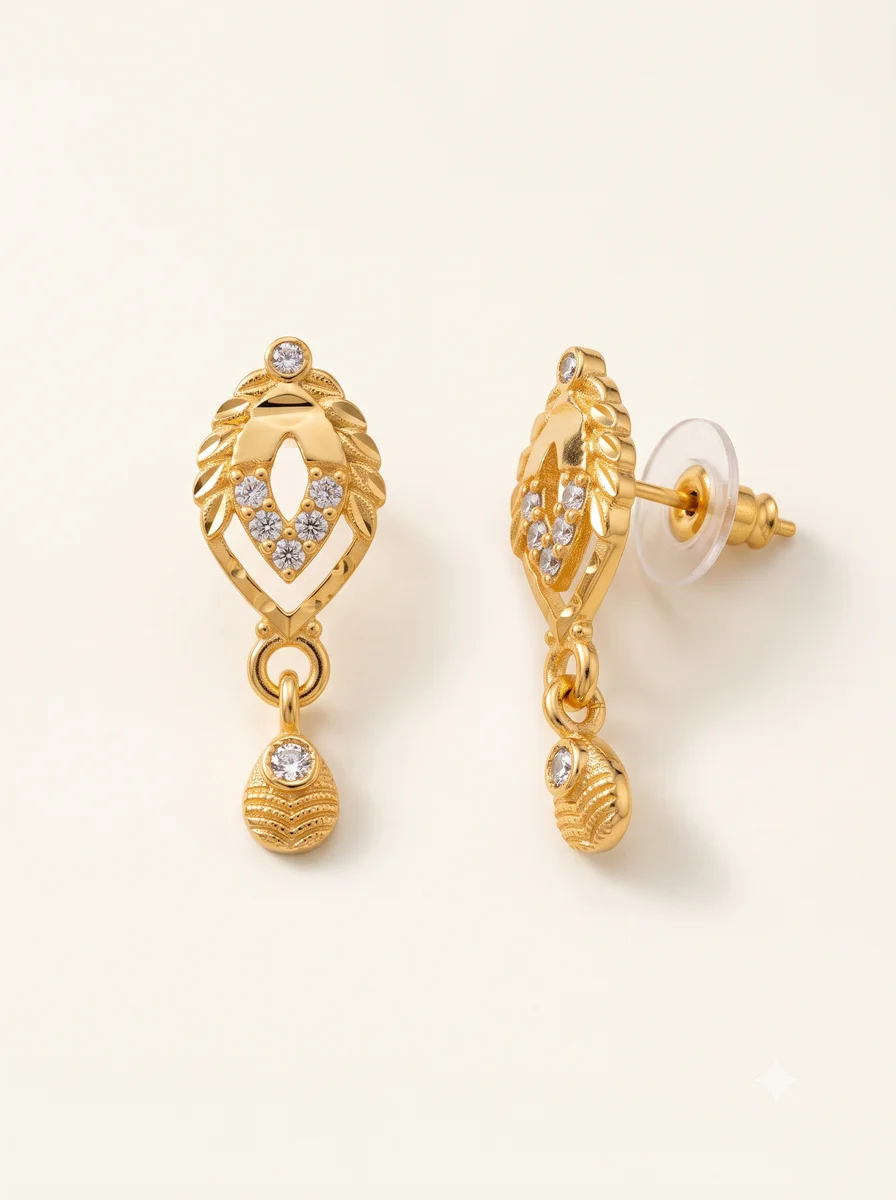 Gold Plated AD Drop Earrings for Women
