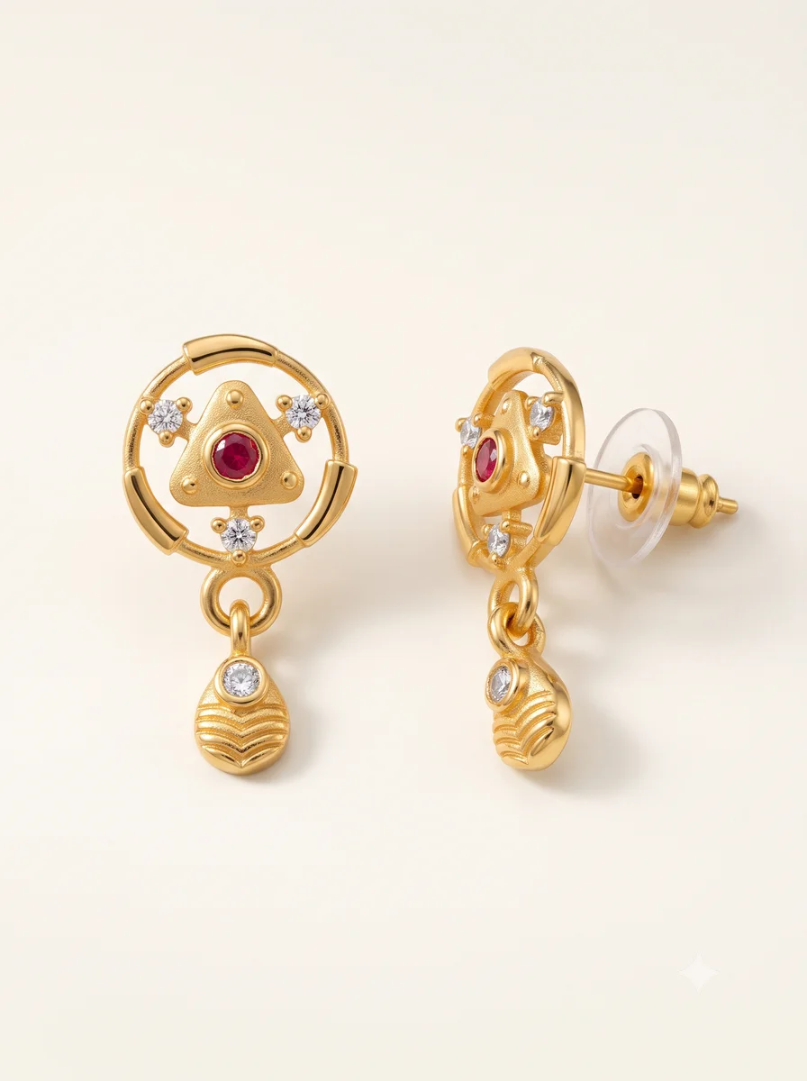 Gold Plated Ruby AD Earrings