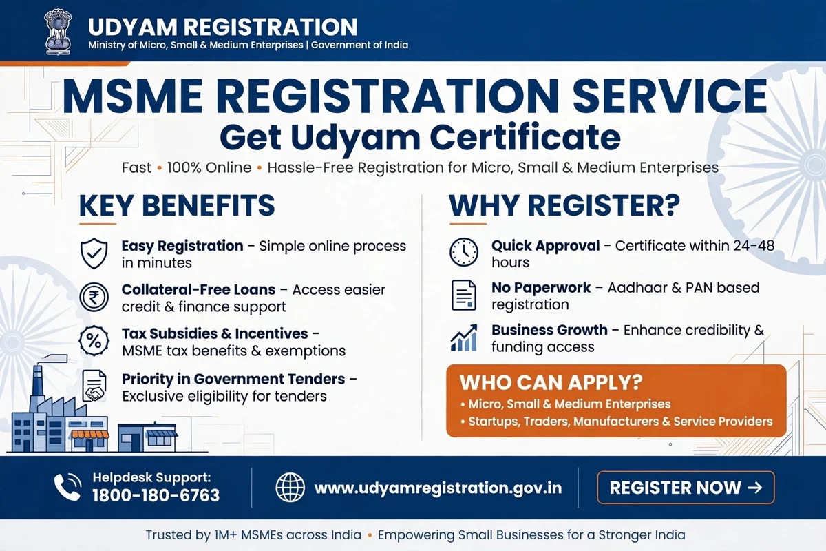 MSME REGISTRATION SERVICE - Get Udyam Certificate in 24 Hours