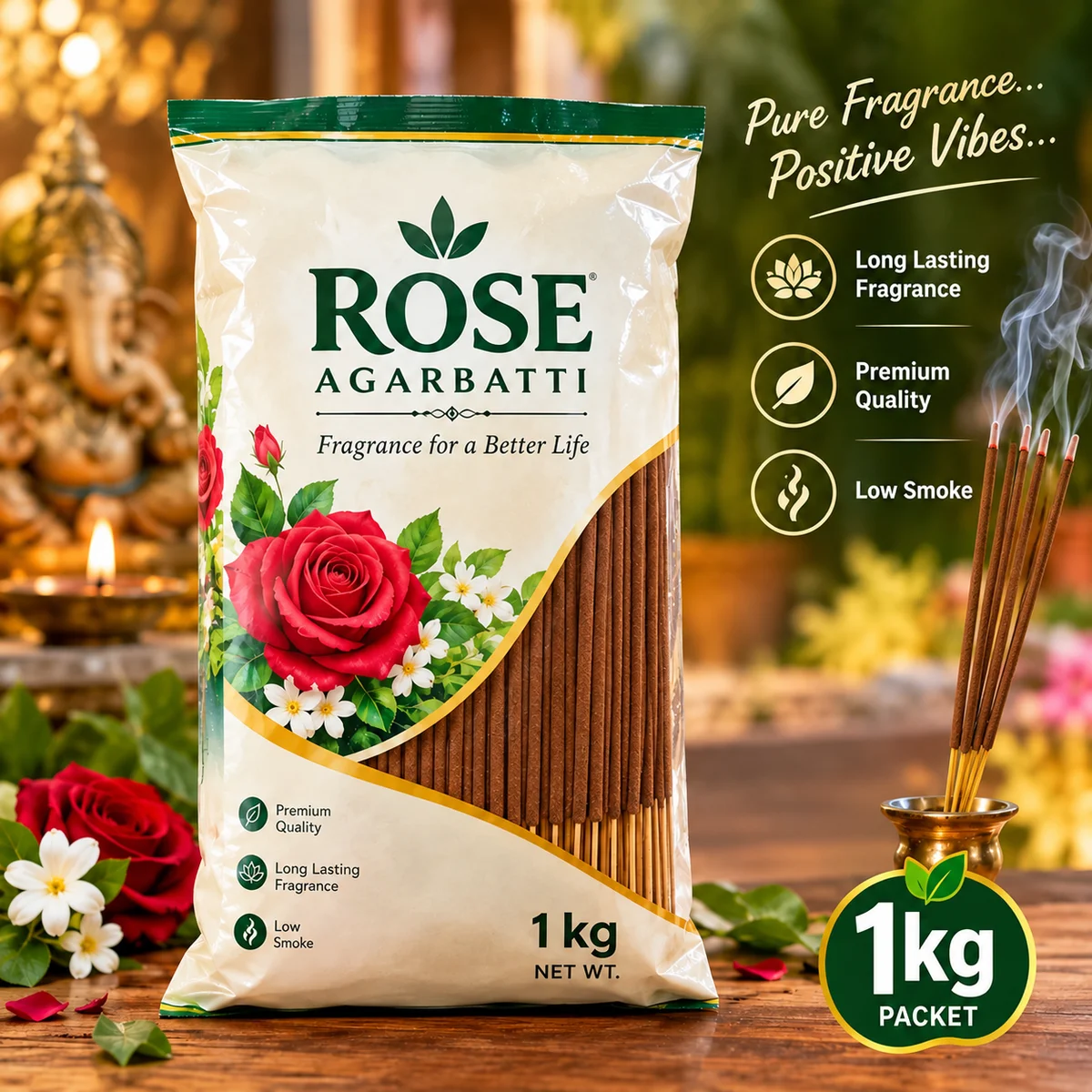 Sandalwood rose Premium Quality Agarbatti – 1 kg pack.