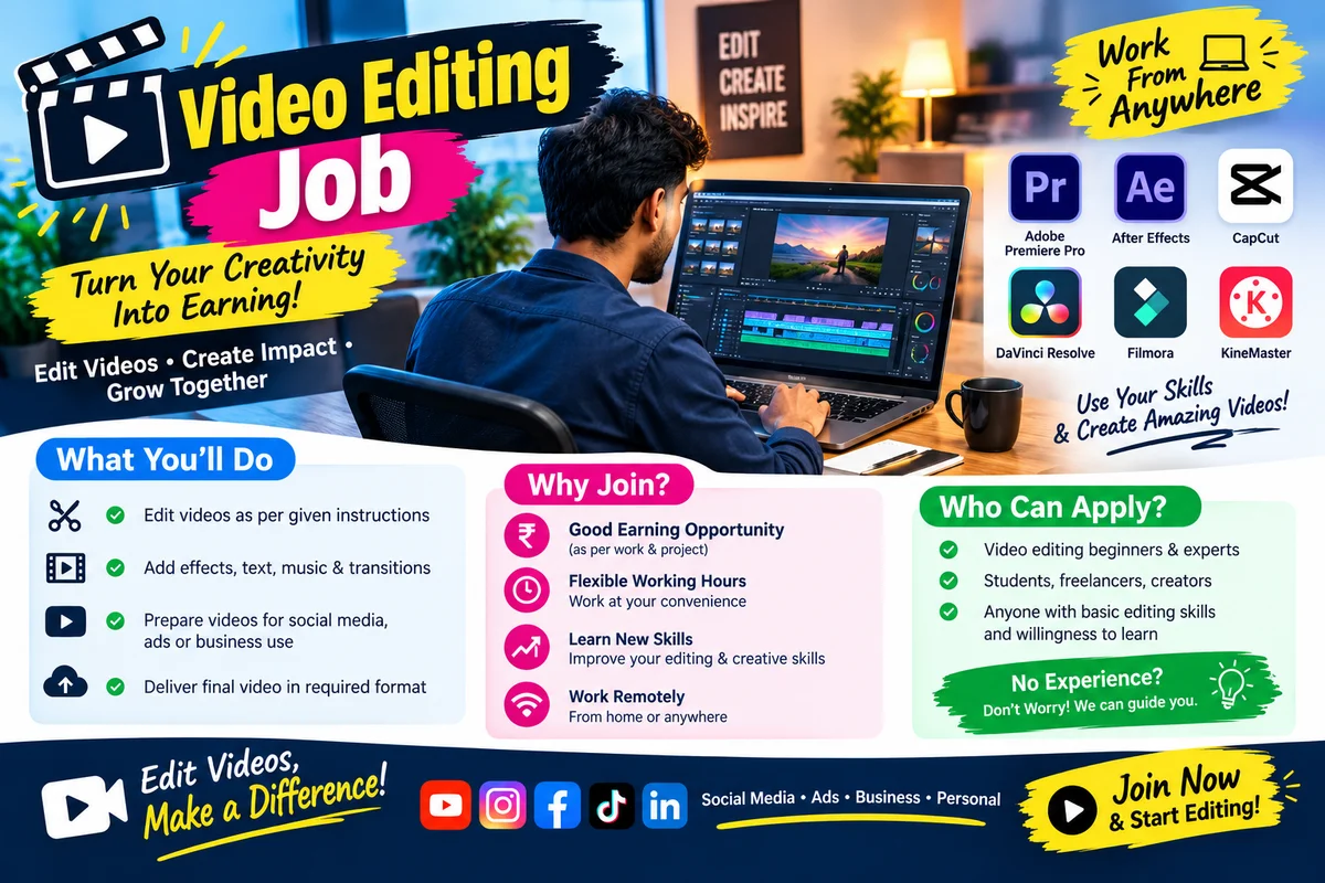 Video Editing Job – Work From Home & Social Media Video Editing