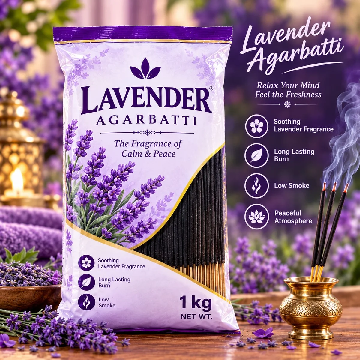 Lavender Premium Quality Agarbatti – 1 kg pack.