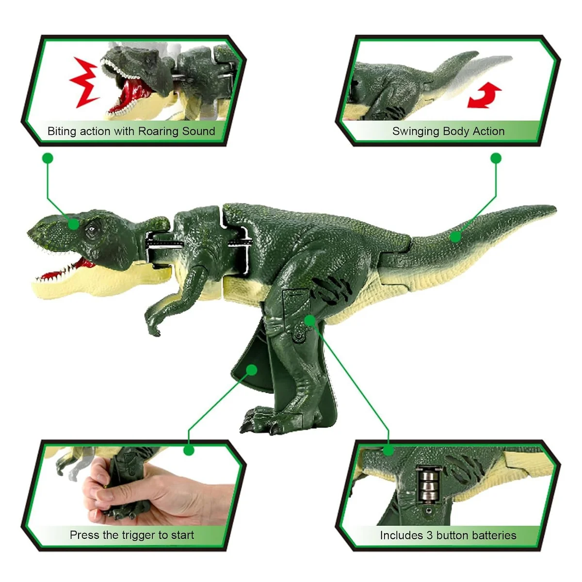 VGRASSP Roaring & Head Swinging Dinosaur Toy for Kids with LED Light in Mouth & Realistic Actions Like - Rotating & Swinging Head and Tail, Movable Joints - Multicolor 5