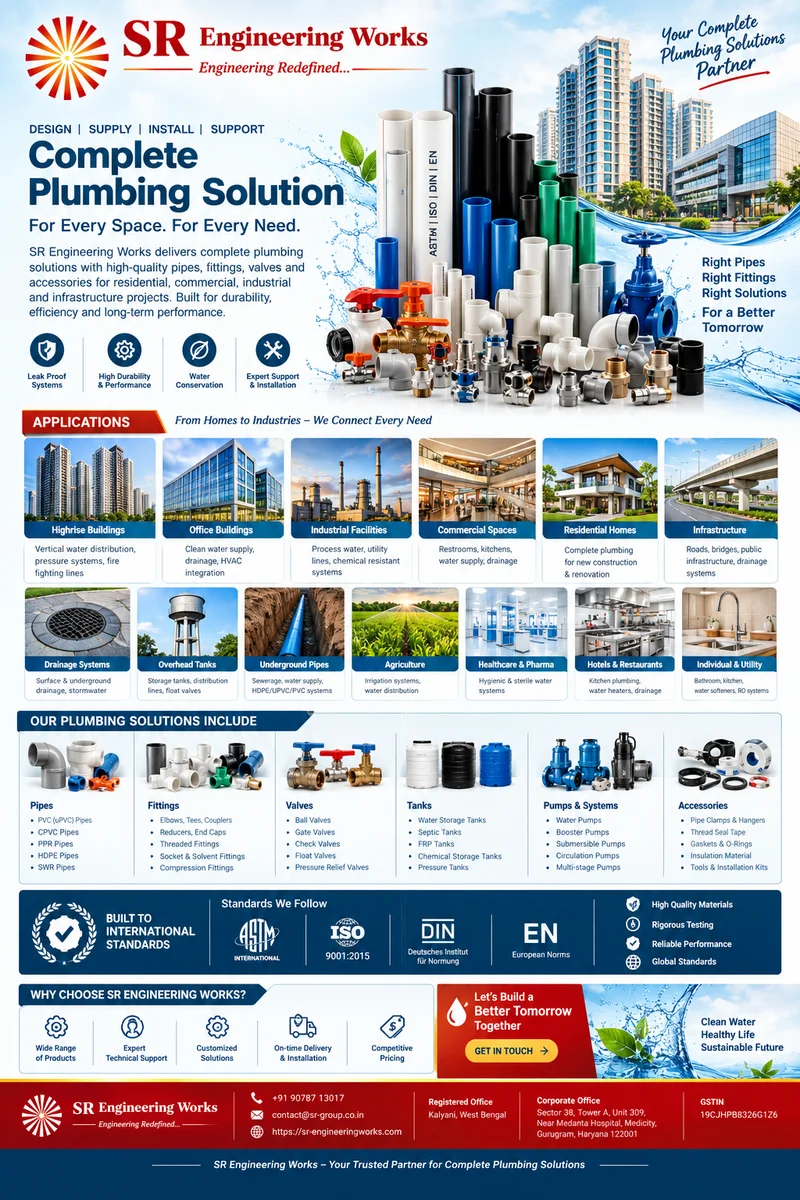 We are the supplier of complete plumbing solutions, serving the construction and infrastructure needs of high-rise buildings, commercial offices, residential homes, hotels, industrial facilities, and institutional projects. Every product we supply is selected, tested, and specified with one goal: systems that perform accurately and reliably for decades, not just years.