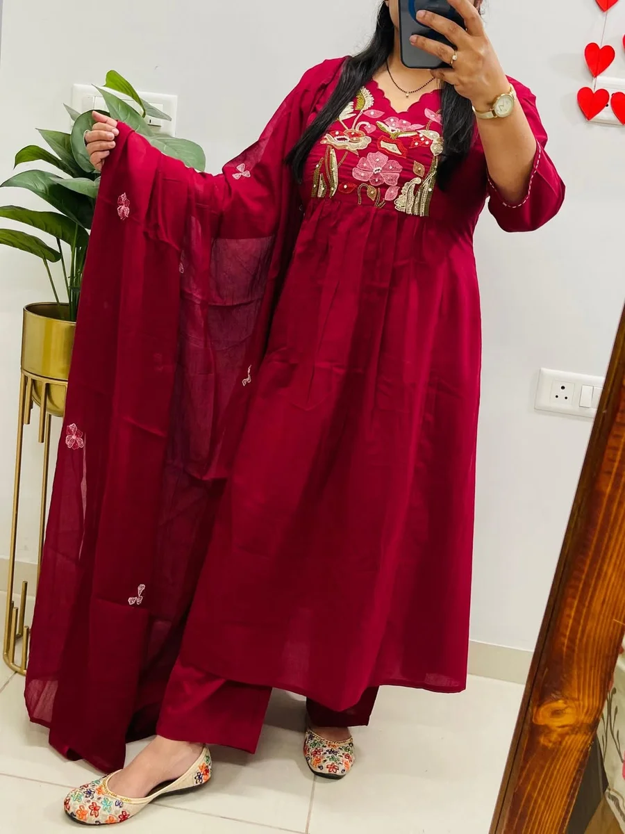 Premium cotton embroidery kurti set