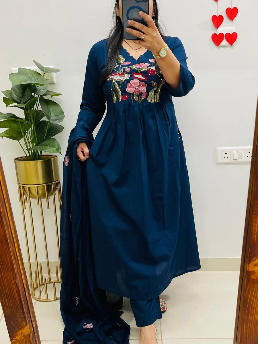 Premium cotton embroidery kurti set