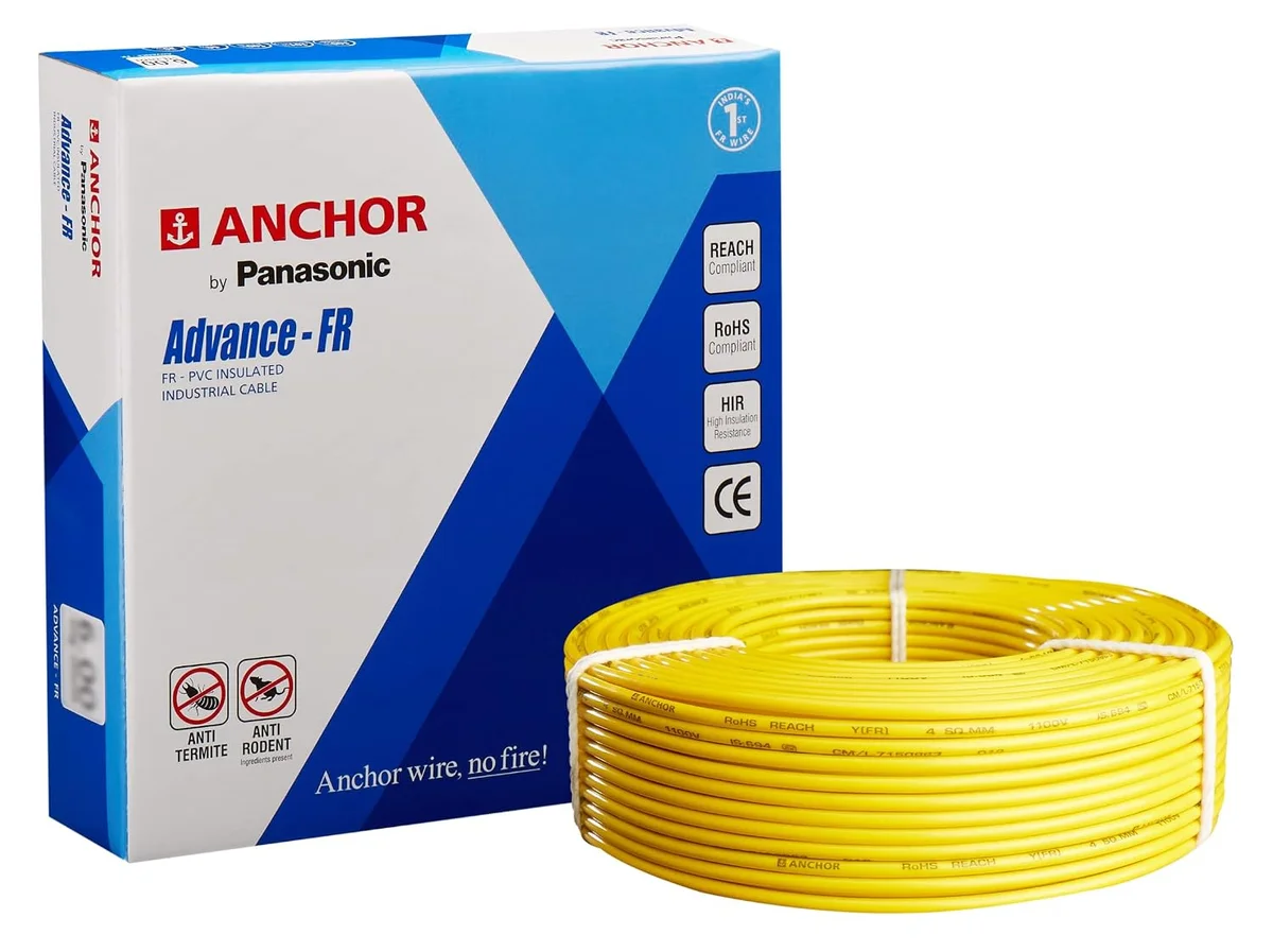 Anchor by Panasonic Advance FR 90m 0.75 sq.mm Electric Wire, PVC Insulated Class 2 Conductor (100% Copper), Anti-Rodent & Flame Retardant Wire for Domestic & Industrial Use (27380YW)