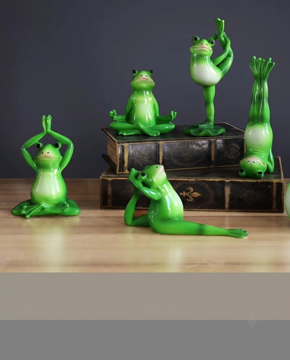 Zen Yoga Frog Figurine Set – Decorative Green Frog Statues for Home, Garden & Office