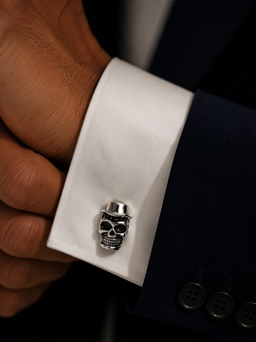 Dapper Skull with Hat Cufflinks – Men’s With Free Leather Box