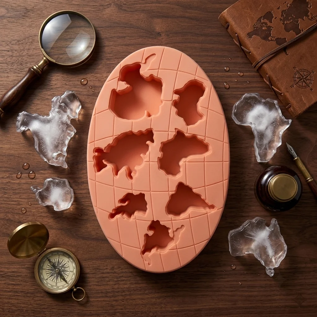 World Map Continents Silicone Ice Cube Tray – 7-Cavity Novelty Globe Ice Mold for Whiskey & Cocktails