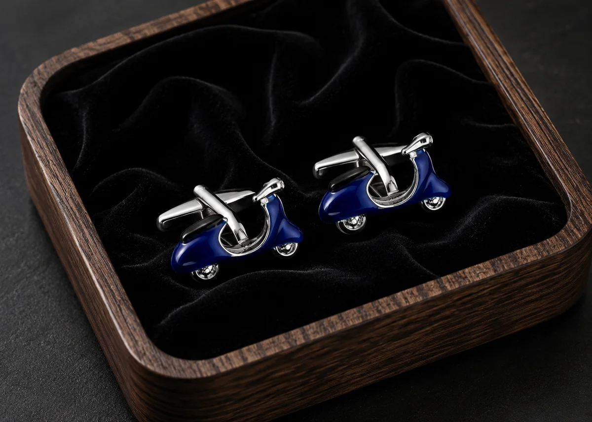 Premium Blue Scooter Cufflinks for Men With Free Leather Box alt