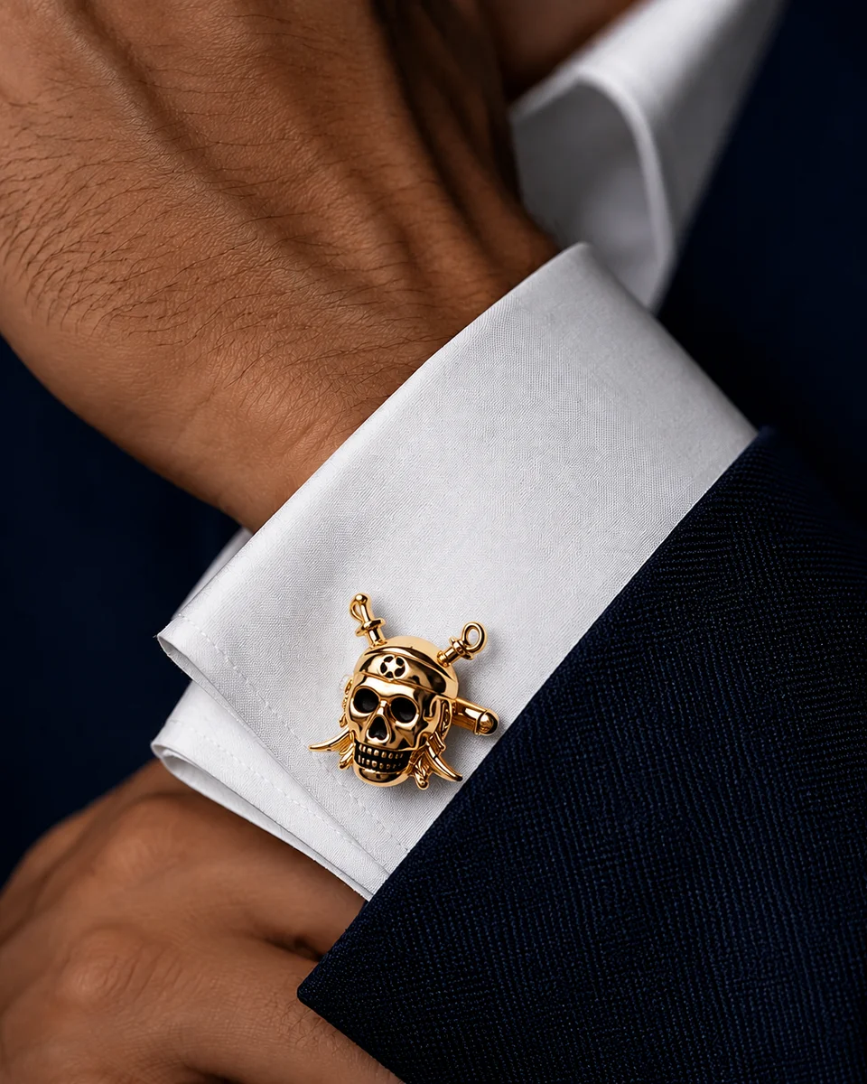 Premium Gold Skull and Crossbones Cufflinks for Men With Free Leather Box