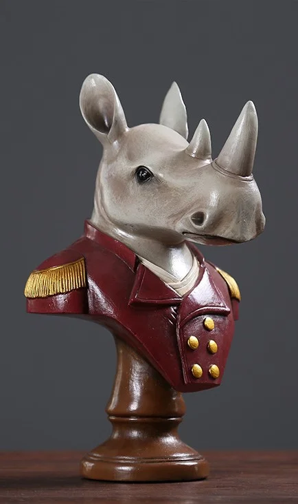 Regal Military Rhinoceros Bust – Vintage Aristocrat Animal Decor for Home & Office