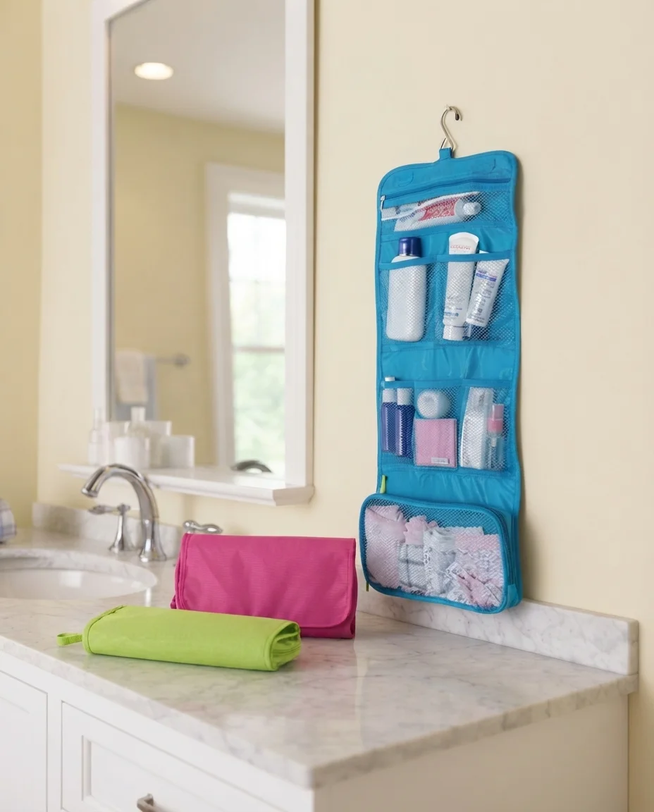 Hanging Toiletry Bag & Organizer | Travel Cosmetic Pouch Set (Pack of 2 || Random Colors)