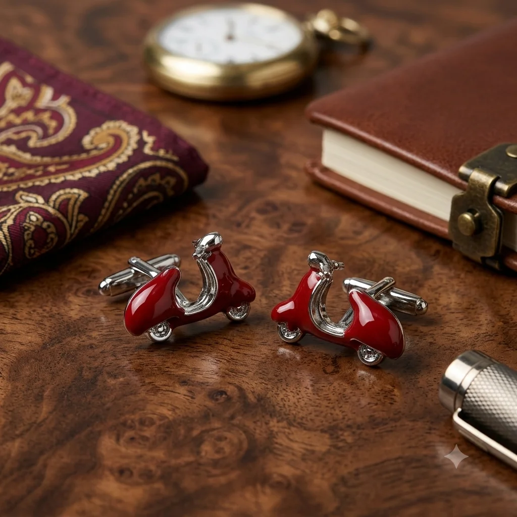 Premium Red Scooter Cufflinks for Men With Free Leather Box alt