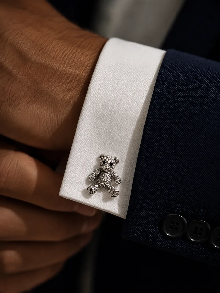 Novelty Teddy Bear Designer Cufflinks For Men With Free Leather Box