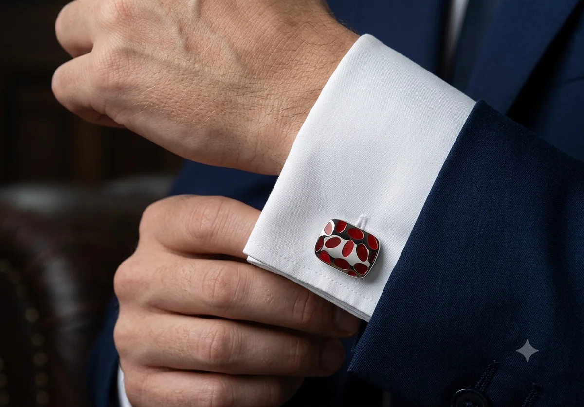 Modern Scarlet Mosaic Designer Cufflinks For Men With Free Leather Box