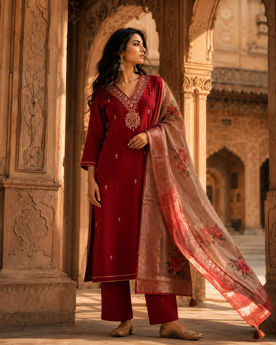 Premium Pure Muslin Kurta Set with Heavy Zardozi Work & Banarasi Silk Dupatta
